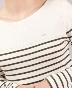 Marinière Femme Fond Grège Rayé Kaki -Terre De Marins prod 10009 mariniere ml fond grege raye kaki mecora 666x812 fc7ea0111e0b