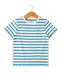 Marinière Garçon Manches Courtes Fond Blanc Rayé Bleu