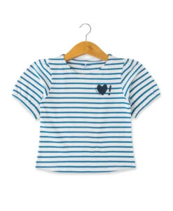 Marinière Bleu Fille Manches Ballon Avec Motif Coeur