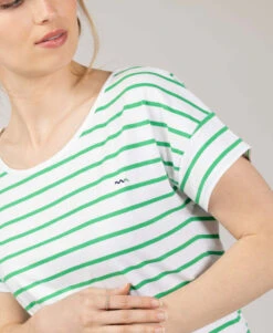 Marinière Manches Courtes Fond Blanc Rayé Vert Femme -Terre De Marins prod 10036 mariniere mc fond blanc raye vert tasmar 666x812 fc7ea0111e0b