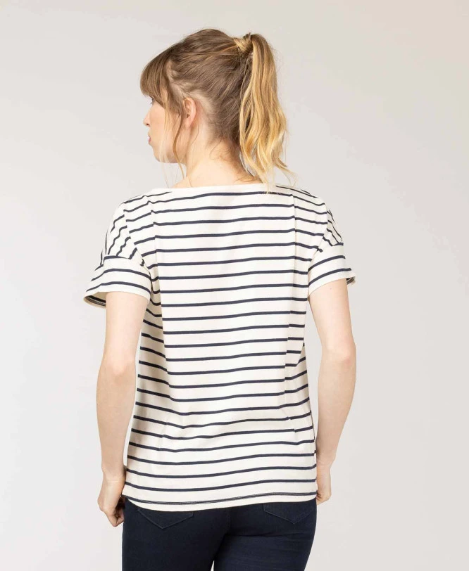 Marinière Manches Courtes Fond Grège Rayé Bleu Marine Femme 4 Marinière Manches Courtes Fond Grège Rayé Bleu Marine Femme – Image 2