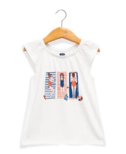 Top à Volants Blanc Imprimé Fille