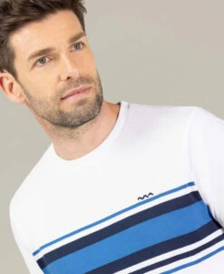 T-shirt Blanc Rayures Poitrine Homme -Terre De Marins prod 10284 tee shirt mc blanc theau 666x812 fc7ea0111e0b