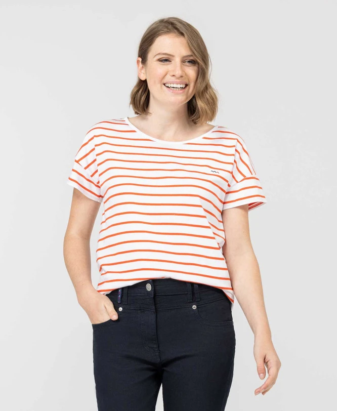 Marinière Manches Courtes Fond Blanc Rayé Orange Femme 3 Marinière Manches Courtes Fond Blanc Rayé Orange Femme