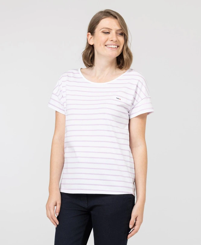 Marinière Manches Courtes Fond Blanc Rayé Violet Femme 3 Marinière Manches Courtes Fond Blanc Rayé Violet Femme