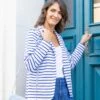 Blazer Rayé En Molleton Femme -Terre De Marins prod 10586 veste ml fond blanc optic raye bleu jacana 666x812 fc7ea0111e0b