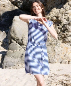 Robe Marinière été Bleu Femme -Terre De Marins prod 10600 robe mc fond grege raye bleu ronron 666x812 fc7ea0111e0b