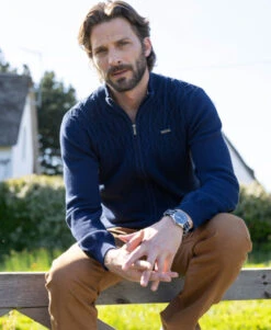 Gilet Tricot Reliefé Bleu Marine Homme