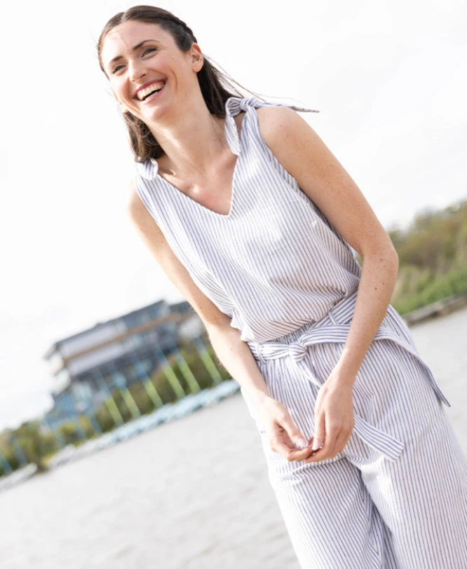 Débardeur Femme Bretelles Nouées Rayé Bleu 3 Débardeur Femme Bretelles Nouées Rayé Bleu