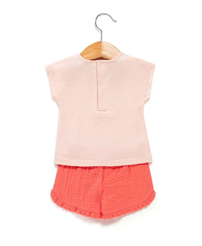 Ensemble T-shirt Imprimé + Short Corail Bébé Fille 4 Ensemble T-shirt Imprimé + Short Corail Bébé Fille – Image 2