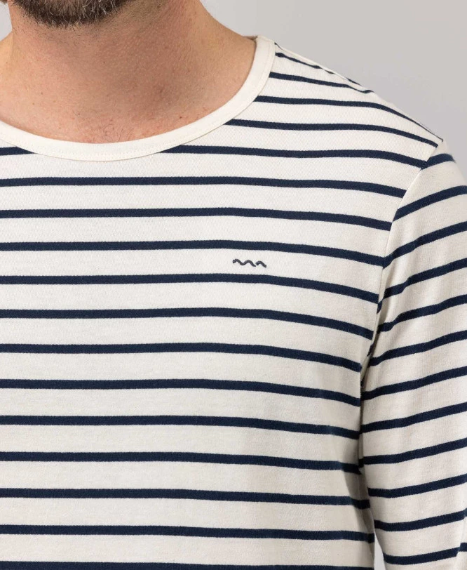 Marinière Manches Longues Fond Grège Rayé Bleu Marine Homme 4 Marinière Manches Longues Fond Grège Rayé Bleu Marine Homme – Image 2