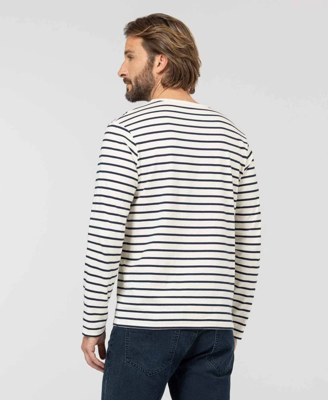 Marinière Manches Longues Fond Grège Rayé Bleu Marine Homme 5 Marinière Manches Longues Fond Grège Rayé Bleu Marine Homme – Image 3