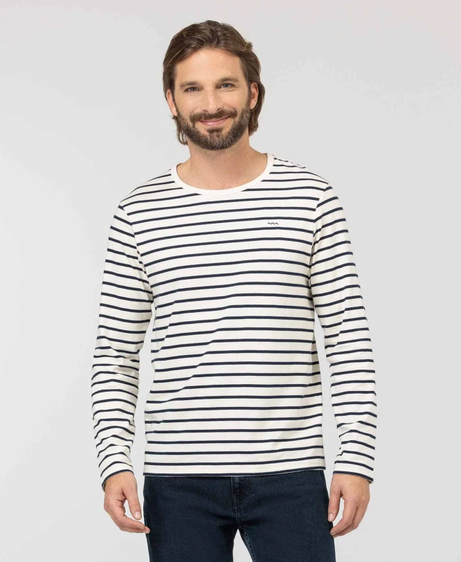 Marinière Manches Longues Fond Grège Rayé Bleu Marine Homme 3 Marinière Manches Longues Fond Grège Rayé Bleu Marine Homme