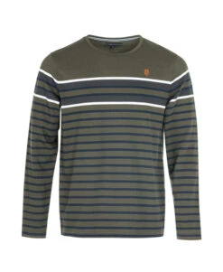 TEE SHIRT ML FOND KAKI RAYE BLEU MAKAKI