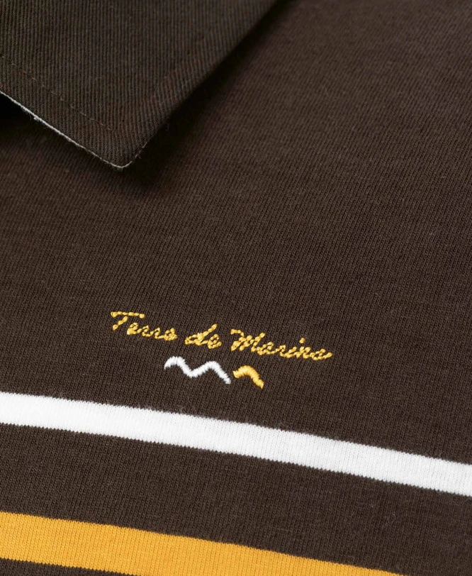 Polo Marron Manches Longues Homme à Rayures Placées Colorées 5 Polo Marron Manches Longues Homme à Rayures Placées Colorées – Image 3