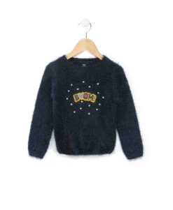 Pull Poils Longs Bleu Marine Fille