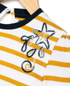Marinière Fille Rayé Jaune à Sequins -Terre De Marins prod 493 tee shirt ml fond naturel raye jaune chantix 666x812 fc7ea0111e0b