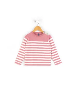 Pull Marin Rose Et Blanc Fille