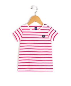 Marinière Manches Courtes Rose/blanc Fille