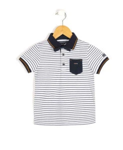 POLO MC FOND BLANC RAYE BLEU CARNO