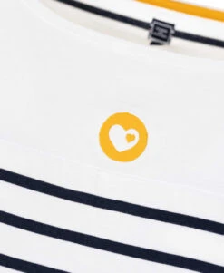 Marinière De Grossesse manches 3/4 Fond Blanc Femme -Terre De Marins prod 5917 tee shirt m3 4 fond blanc raye indigo matma 666x812 fc7ea0111e0b