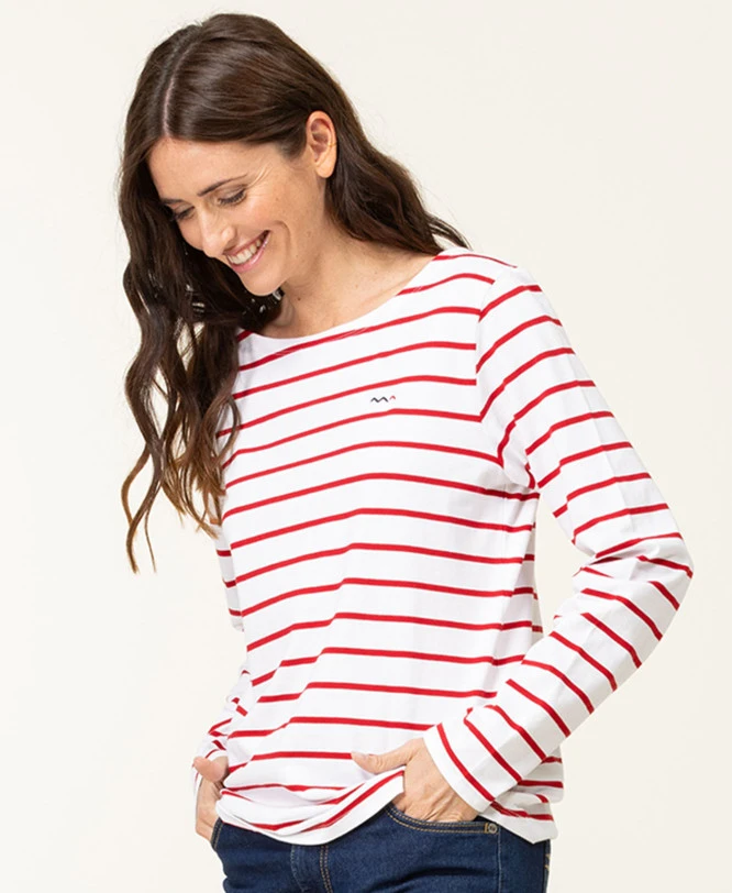 Marinière Manches Longues Femme Fond Blanc Rayé Rouge 3 Marinière Manches Longues Femme Fond Blanc Rayé Rouge
