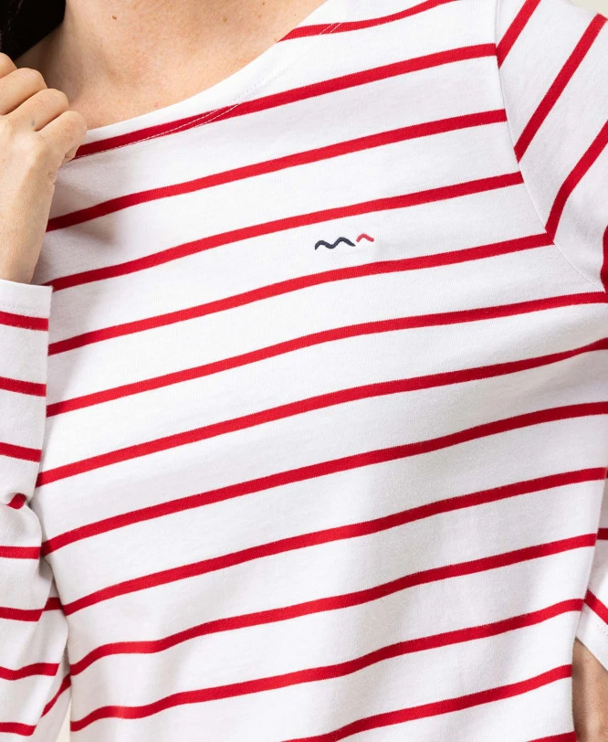 Marinière Manches Longues Femme Fond Blanc Rayé Rouge 5 Marinière Manches Longues Femme Fond Blanc Rayé Rouge – Image 3