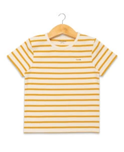 Marinière Garçon Manches Courtes Fond Grège Rayé Jaune