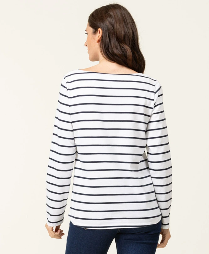 Marinière Femme Fond Blanc Rayé Bleu Marine 4 Marinière Femme Fond Blanc Rayé Bleu Marine – Image 2