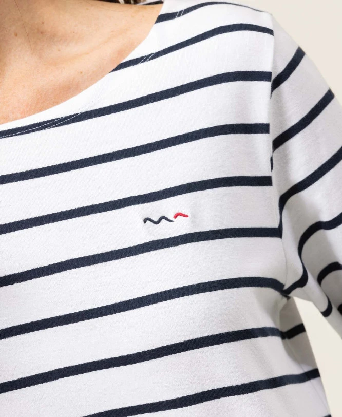 Marinière Femme Fond Blanc Rayé Bleu Marine 5 Marinière Femme Fond Blanc Rayé Bleu Marine – Image 3