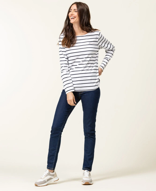 Marinière Femme Fond Blanc Rayé Bleu Marine 6 Marinière Femme Fond Blanc Rayé Bleu Marine – Image 4