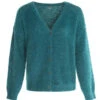 Gilet Poils Longs Vert émeraude Femme -Terre De Marins prod 670 cardigan tricot emeraude hisser 666x812 fc7ea0111e0b