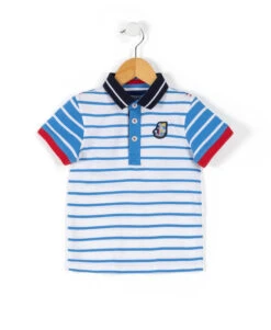 POLO MC FOND BLANC RAYE BLEU CIRAYE