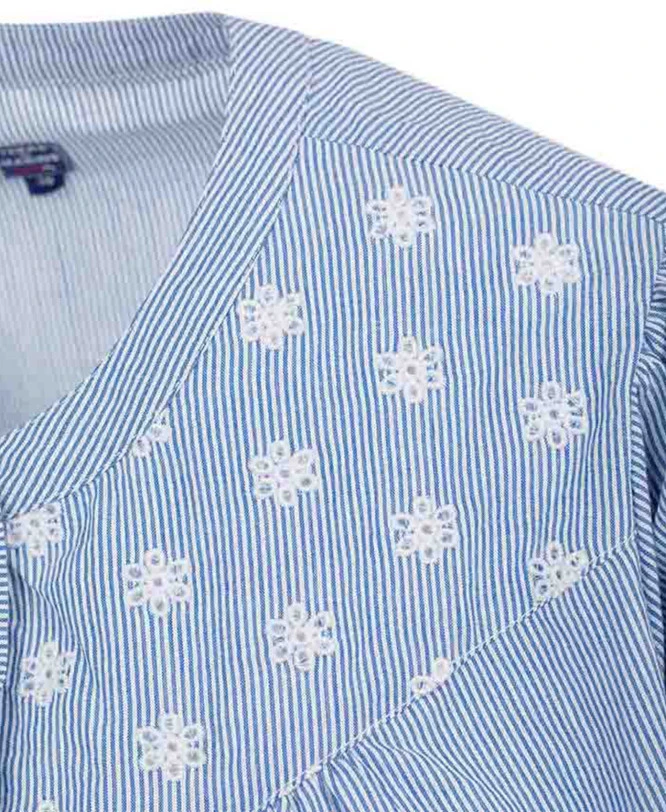 Chemise Rayée Manches Courtes Bleu/blanc Femme 6 Chemise Rayée Manches Courtes Bleu/blanc Femme – Image 4