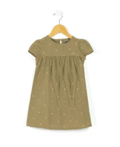 Robe Manches Courtes Gaze De Coton Kaki Fille