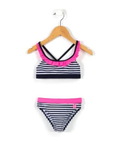 Maillot De Bain 2 Pièces Fille Rayé Bicolore