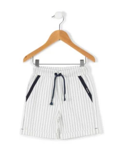 Bermuda Grège Rayé Marine En Lin Garçon