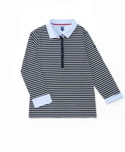 Polo Manches 3/4 Effet 2 En 1 Femme 7 Polo Manches 3/4 Effet 2 En 1 Femme -Terre De Marins prod 7667 polo m3 4 fond indigo raye blanc anita 666x812 fc7ea0111e0b