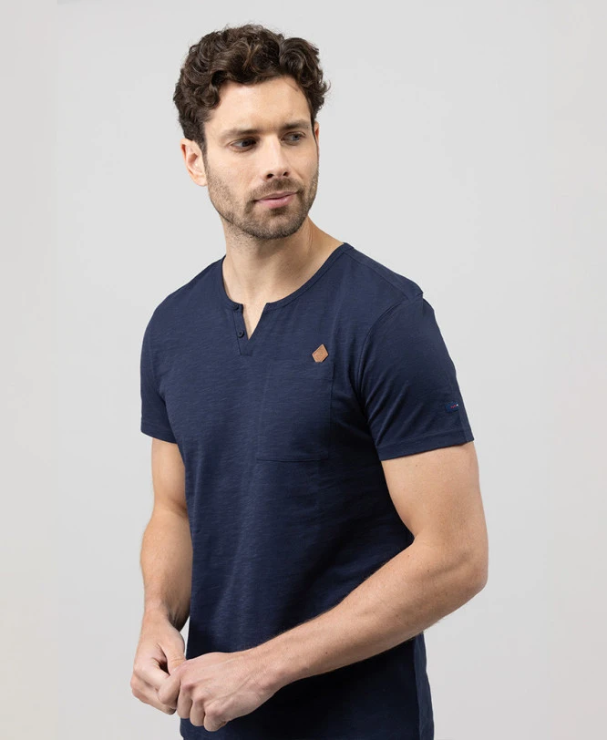 T-shirt Col Tunisien Bleu Marine Homme 3 T-shirt Col Tunisien Bleu Marine Homme