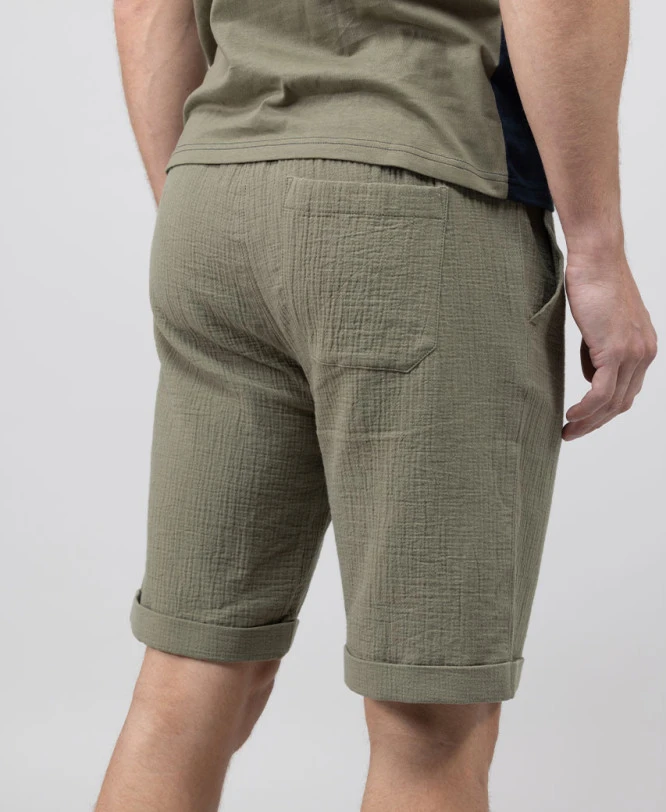 Bermuda Gaze De Coton Vert Olive Homme 4 Bermuda Gaze De Coton Vert Olive Homme – Image 2