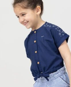 Blouse Fille Manches Courtes Bleu Marine