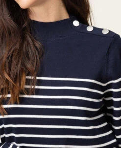 Pull Rayé Femme Fond Bleu Marine Rayures Blanches -Terre De Marins prod 7941 pull fond indigo raye blanc pricha 666x812 fc7ea0111e0b