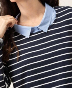 Sweat Rayé Femme Effet 2 En 1 9 Sweat Rayé Femme Effet 2 En 1 -Terre De Marins prod 7946 sweat fond indigo raye naturel caraly 666x812 fc7ea0111e0b
