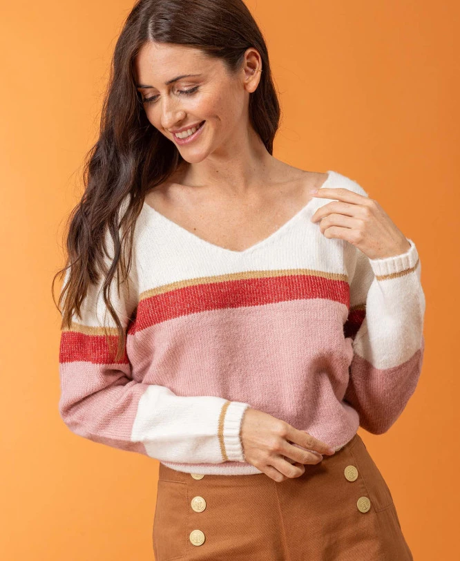 Pull Rayé Rose Femme 5 Pull Rayé Rose Femme – Image 3