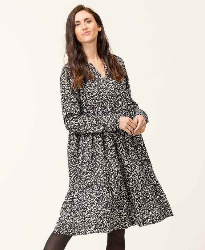 Robe En Viscose Imprimé Noir Femme 3 Robe En Viscose Imprimé Noir Femme