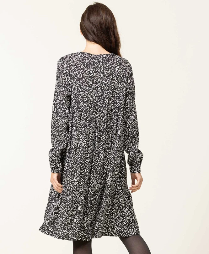 Robe En Viscose Imprimé Noir Femme 4 Robe En Viscose Imprimé Noir Femme – Image 2