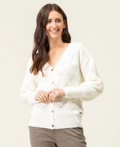 Gilet Blanc Cassé Femme Boutons Dorés