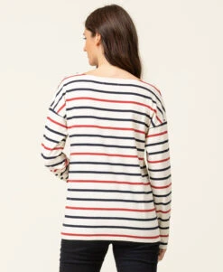 T-shirt Manches Longues Femme Rayé Multicolore -Terre De Marins prod 8057 tee shirt ml fond grege raye rouge tossa 666x812 fc7ea0111e0b