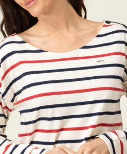 T-shirt Manches Longues Femme Rayé Multicolore -Terre De Marins prod 8058 tee shirt ml fond grege raye rouge tossa 666x812 fc7ea0111e0b