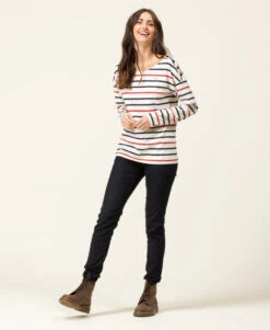 T-shirt Manches Longues Femme Rayé Multicolore -Terre De Marins prod 8059 tee shirt ml fond grege raye rouge tossa 666x812 fc7ea0111e0b